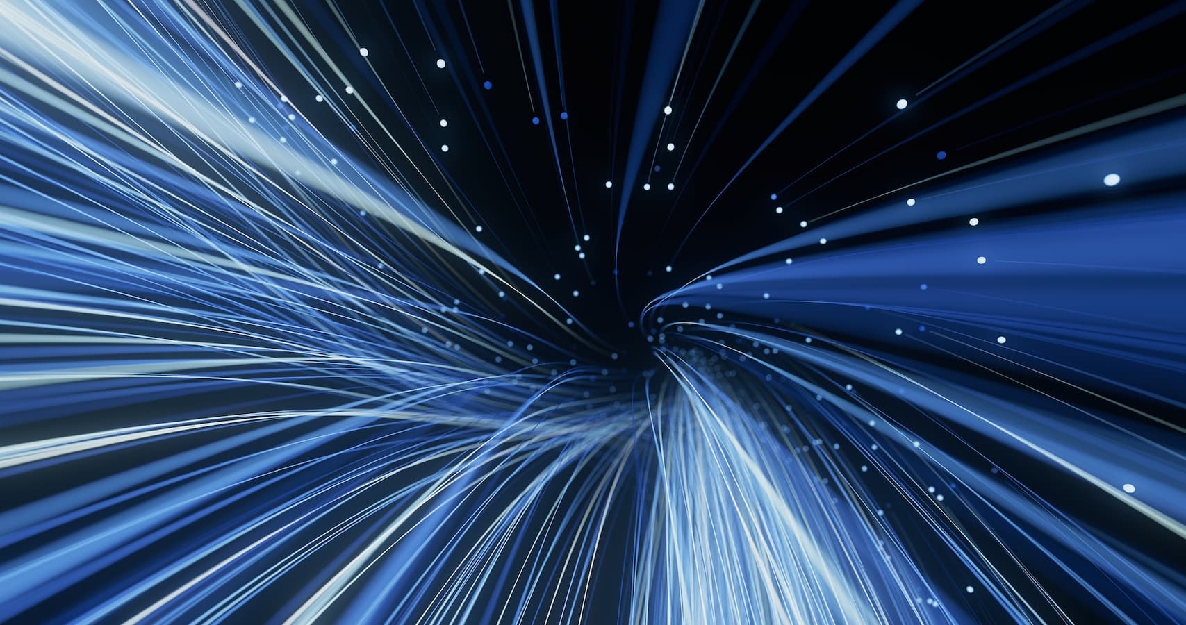 Blue lines representing a data stream flowing out of the image against a black background