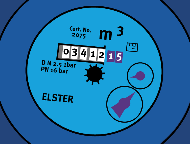 Meter reading graphic showing black number on white background
